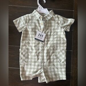 Green Plaid Short Sleeve Romper